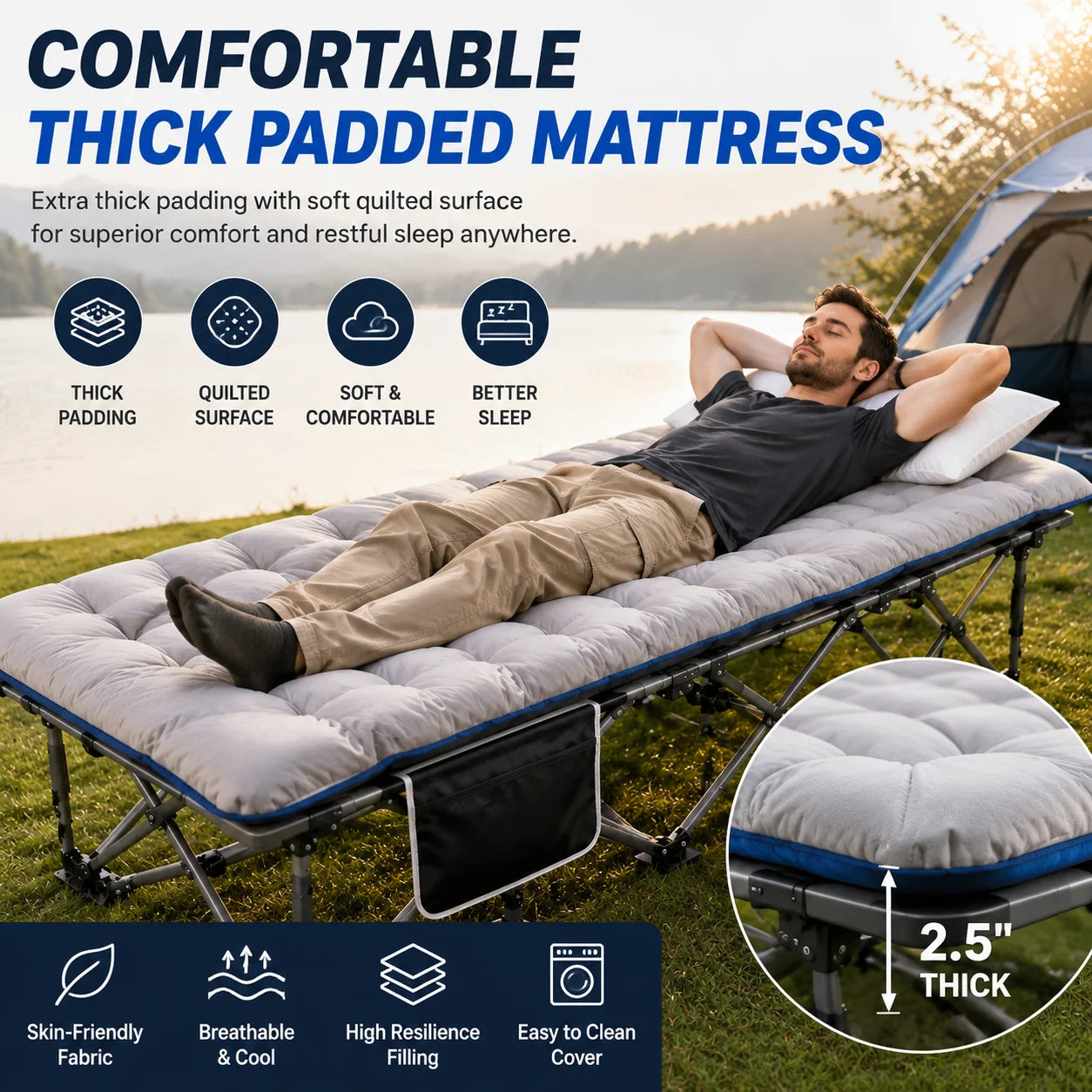 Portable Folding Camping Cot Padded Mattress For Travel Office Use