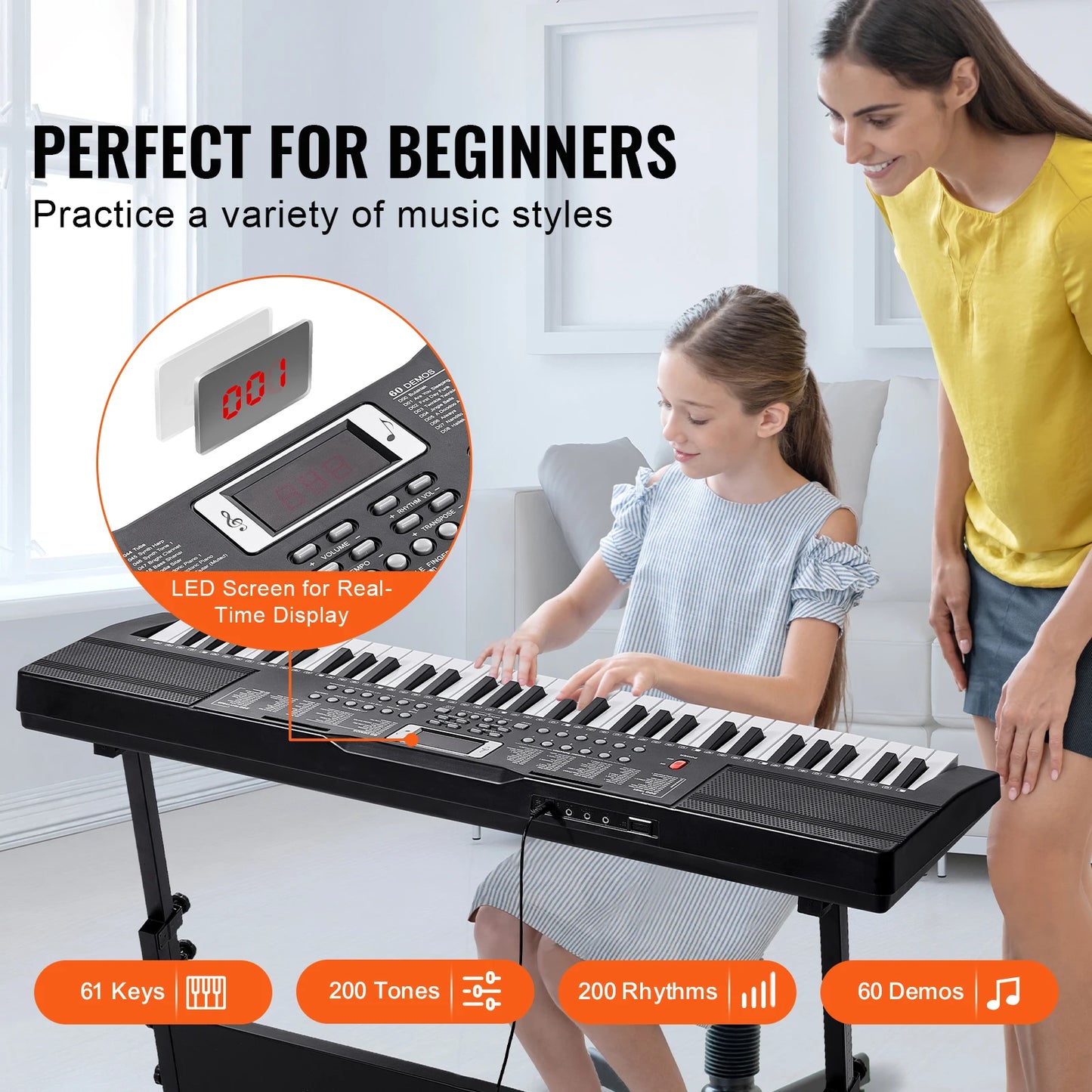 SucceBuy 61 Key Digital Electric Portable Piano Keyboard