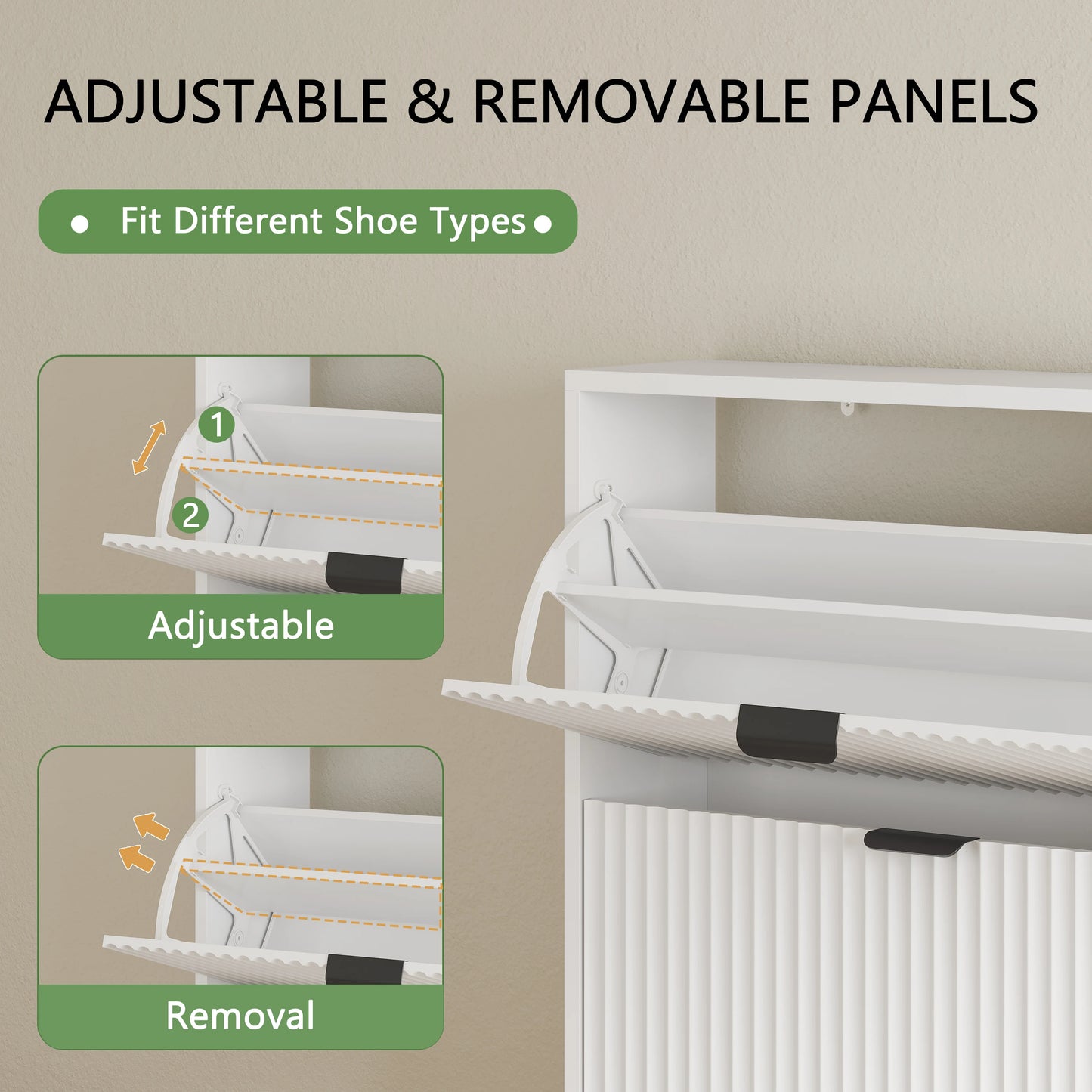 Modern Narrow Wooden Shoe Cabinet Two Flip Drawers Entryway Organizer
