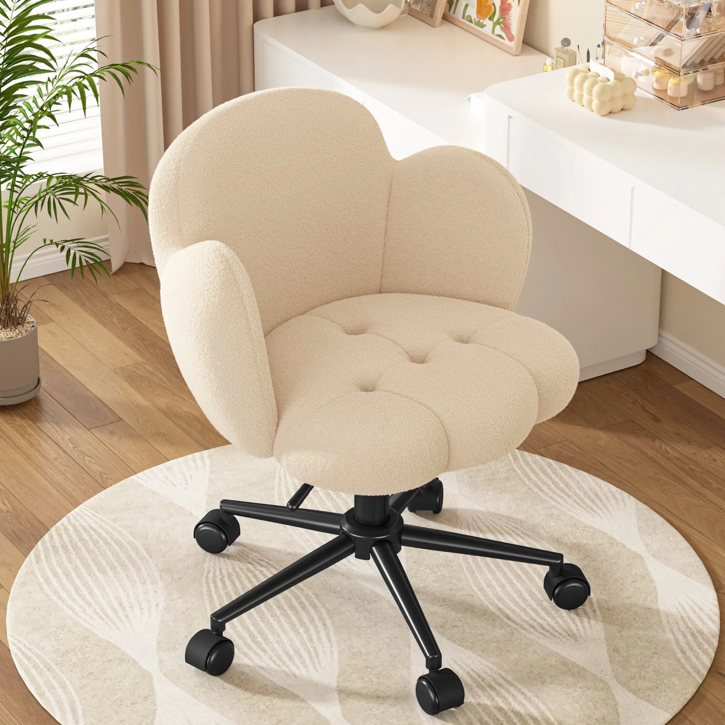 EnHomee Petal Vanity Chair With Wheels Height Adjustable Office Chair