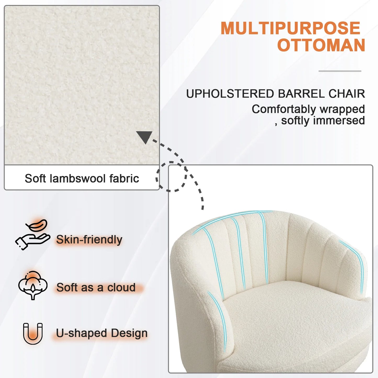 Ebello Modern Velvet Swivel Barrel Chair With Armrest