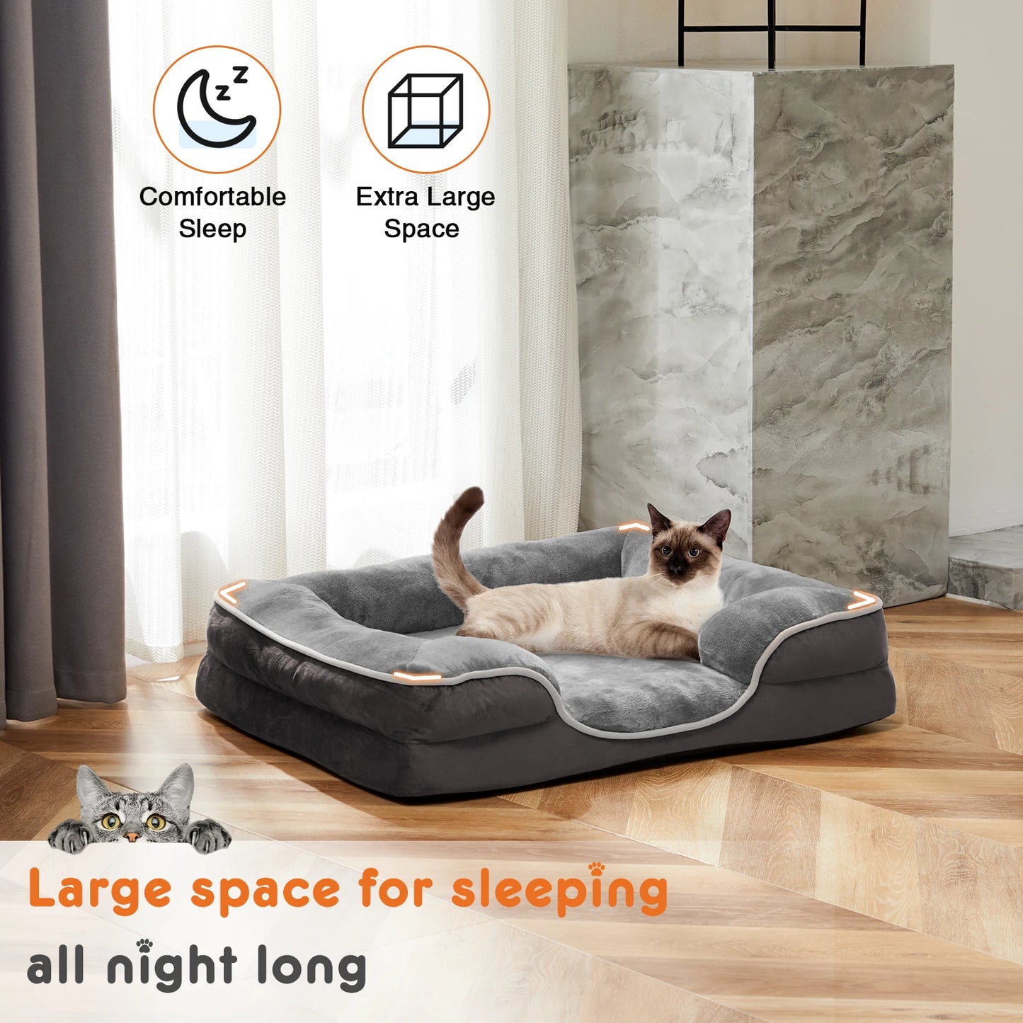 JHK Orthopedic Memory Foam Pet Bed Waterproof Washable Removable Cover