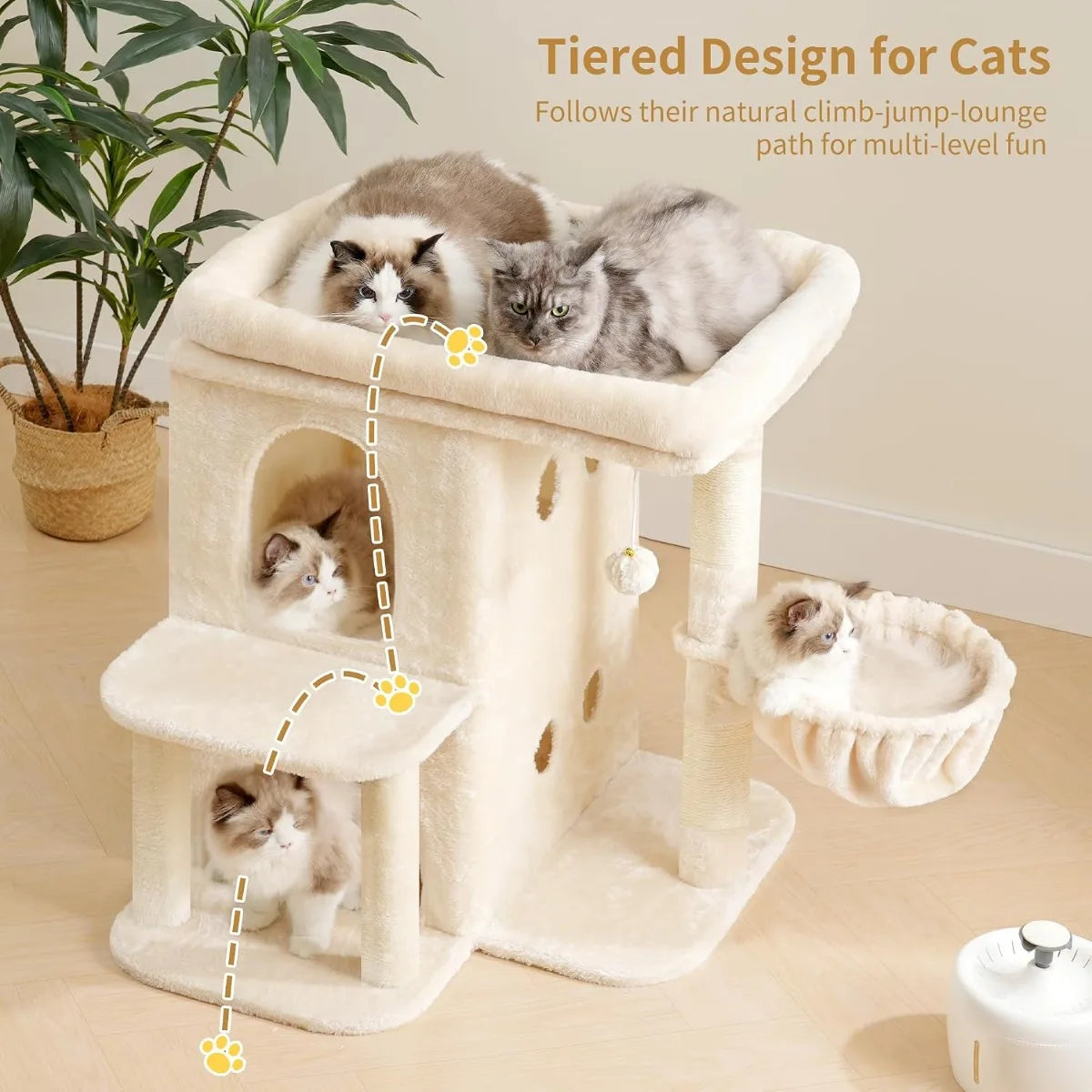NBVCX Sisal Cat Tree With Dual Condos For Large Cats