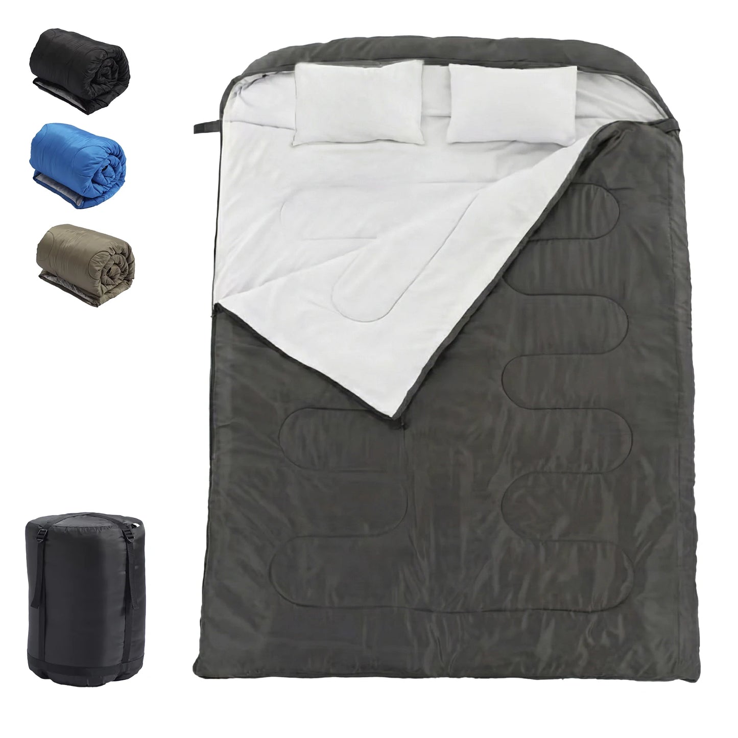 Lightweight Double Sleeping Bag With Pillow 3 Season Outdoor Portable