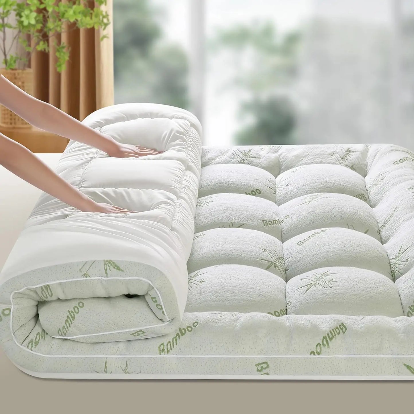 Ultra Soft Cooling Bamboo Mattress Topper With Deep Pockets