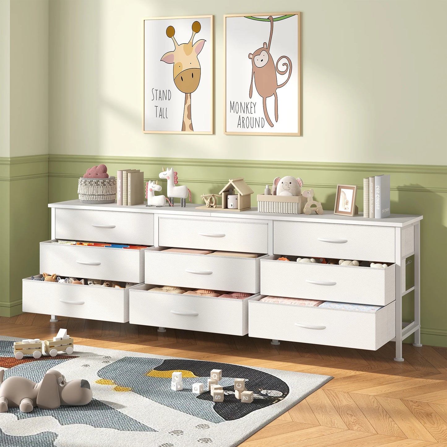 MCQ Large Capacity 9 Drawer Fabric Cabinet Entertainment Center TV Stand