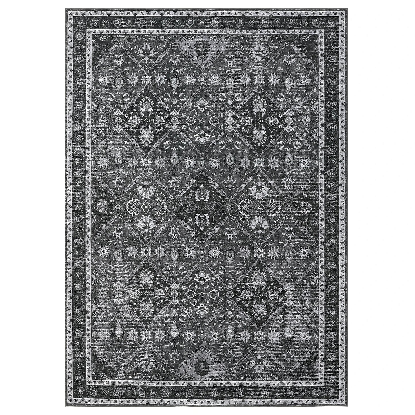 Machine Washable Non Slip Moroccan Trellis Low Pile Rug