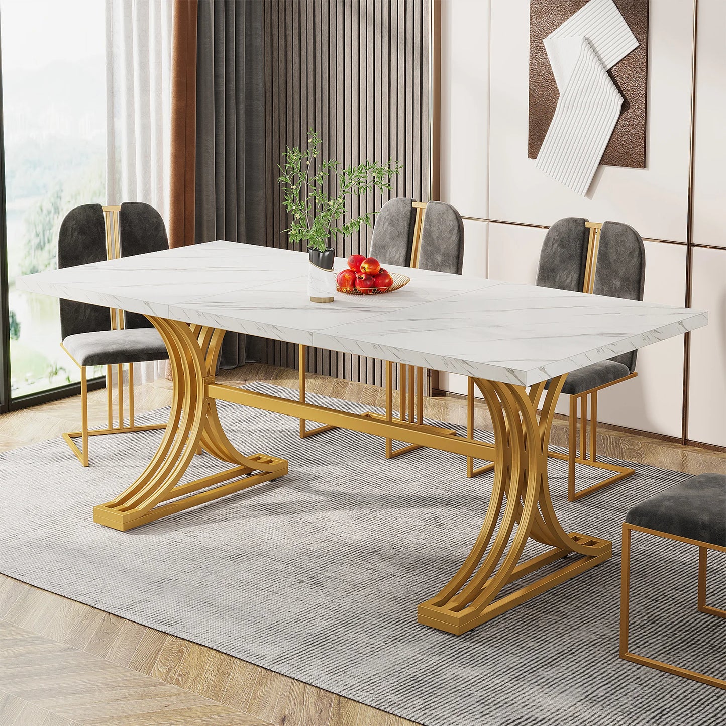 Tribesigns Modern Rectangular Kitchen Dining Table With Faux Marble Top