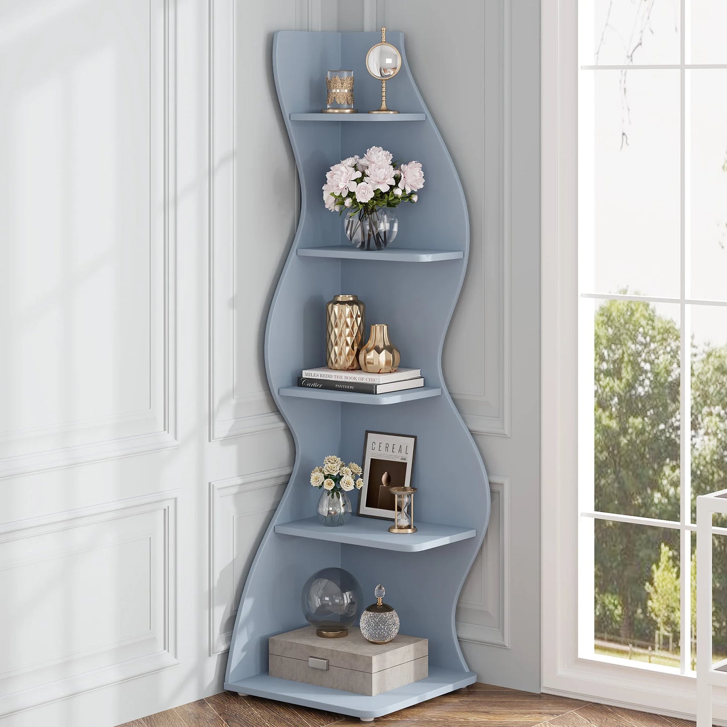 Tribesigns Modern 5-Tier Wooden Corner Shelf Bookcase
