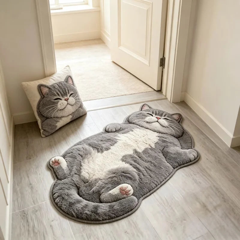 Cat Shaped Plush Fleece Area Rug Soft Home Decor Mat