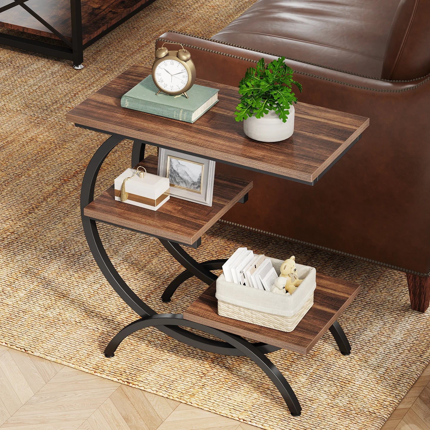 Tribesigns Industrial C Shaped 3 Tier End Table