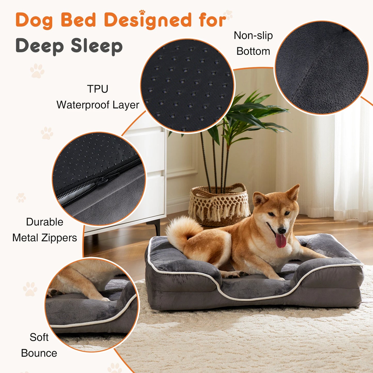 JHK Orthopedic Memory Foam Pet Bed Waterproof Washable Removable Cover