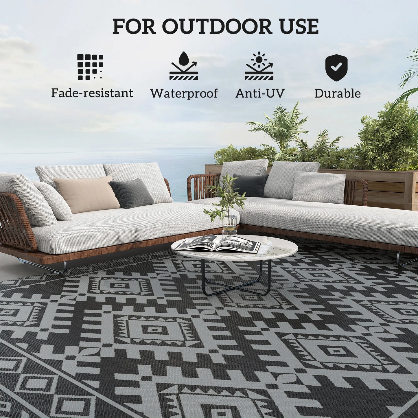 Modern Geometric Outdoor Polypropylene Floor Mat With Rhombus Border