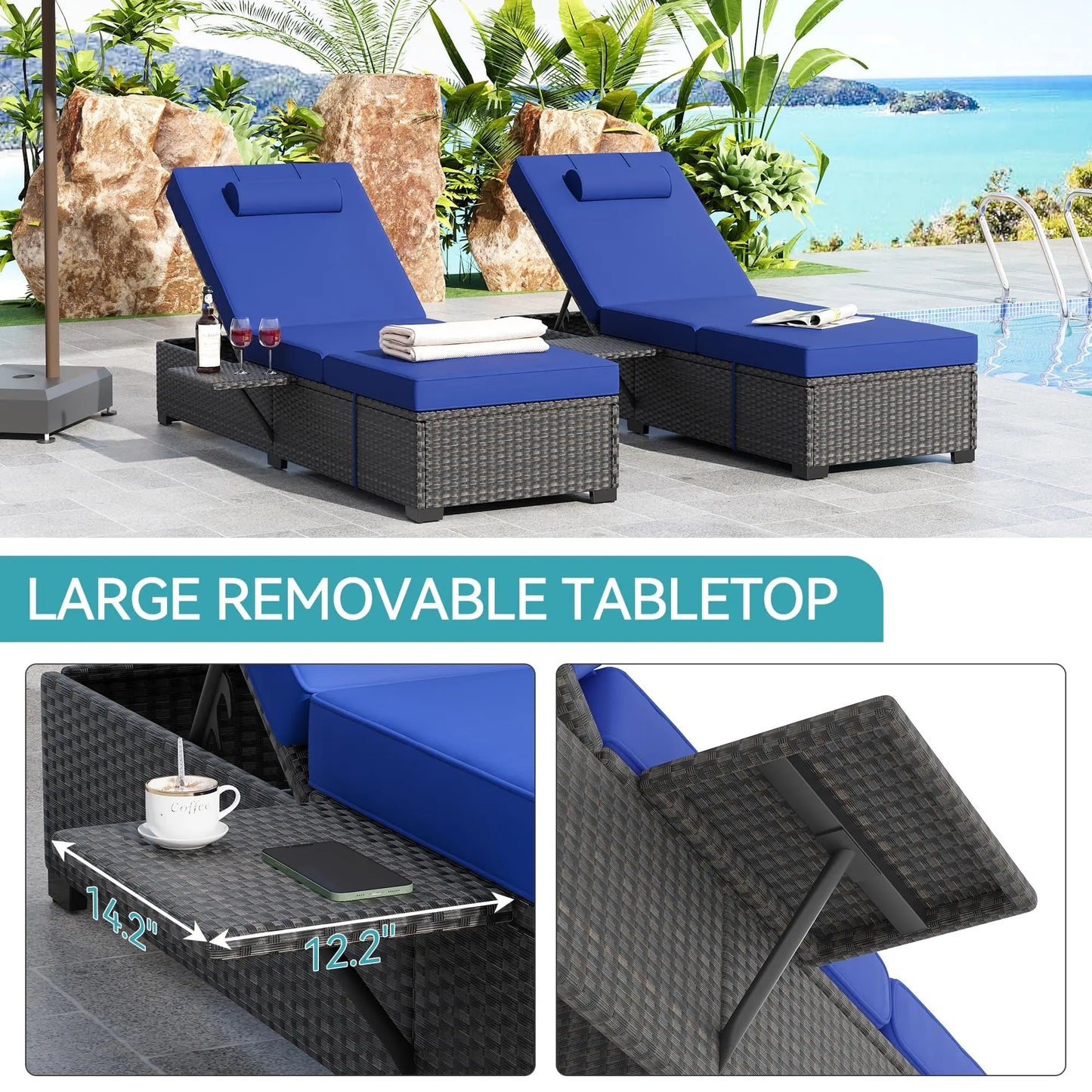 Modern Outdoor Rattan Chaise Lounge Set With Washable Cushions
