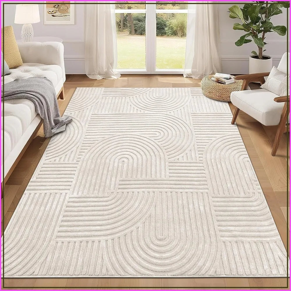 Modern Nylon Area Rug Featuring Non Slip Rubber Backing
