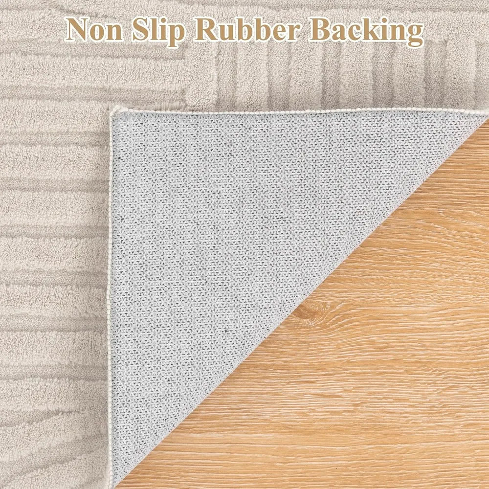 Modern Nylon Area Rug Featuring Non Slip Rubber Backing
