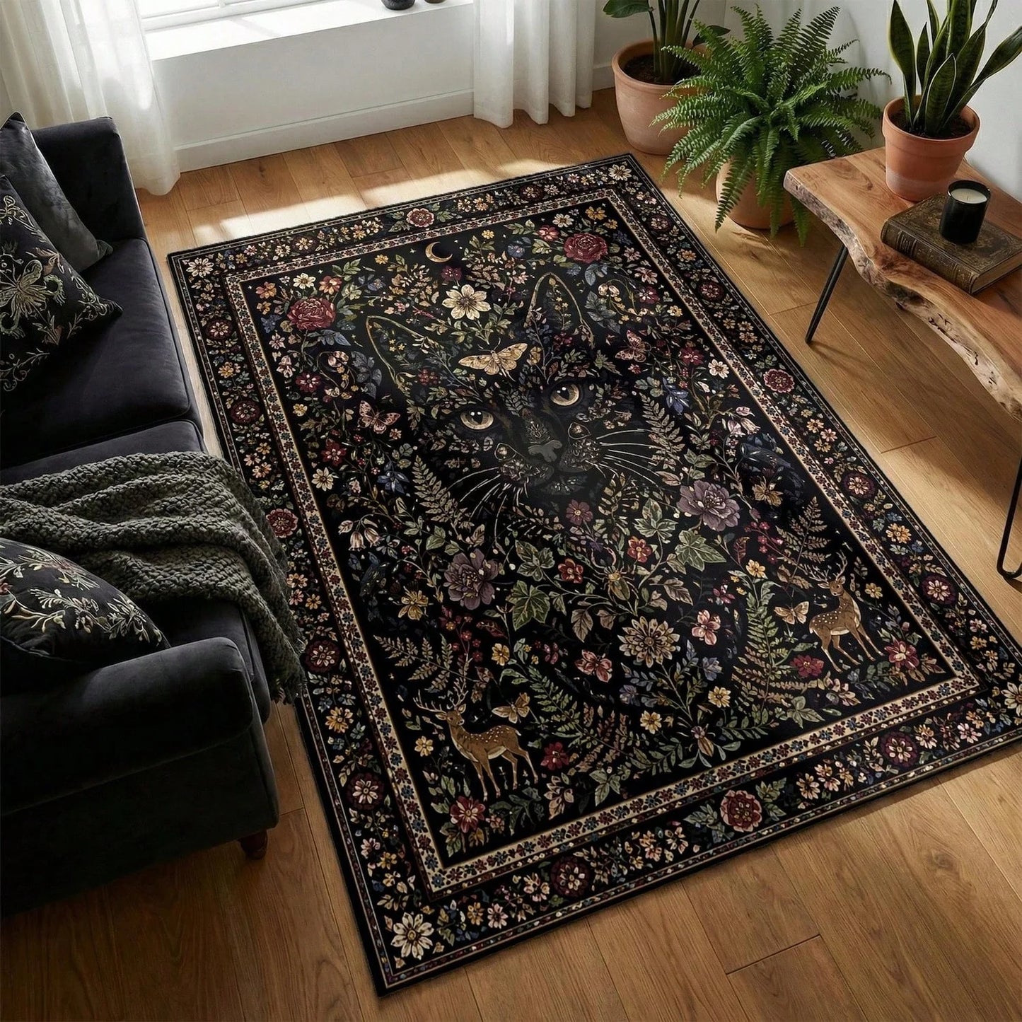 Gothic Floral Polyester Garden Rug For Indoor Home Decor