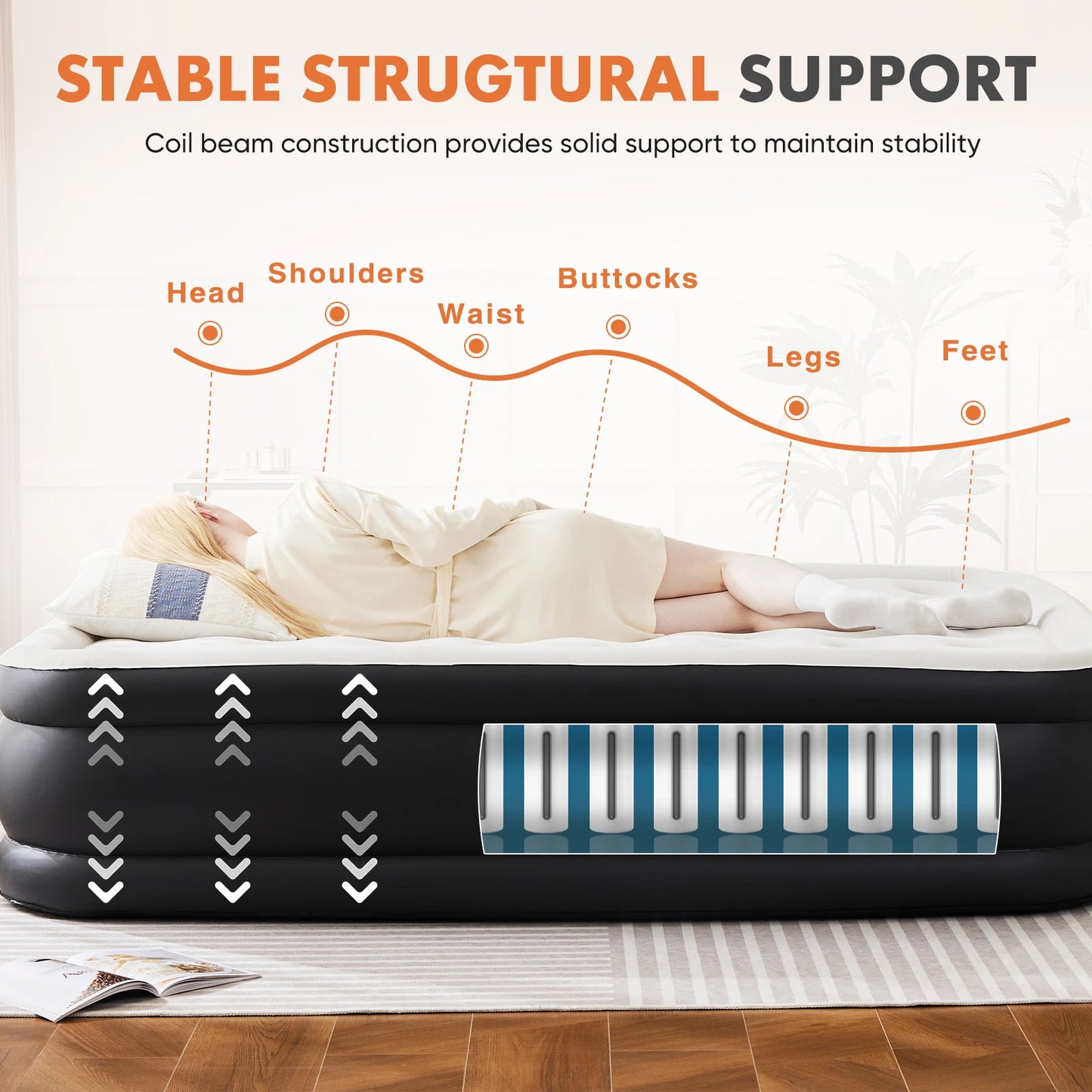 JHK Queen Twin Air Mattress Double Height With Non Slip Base