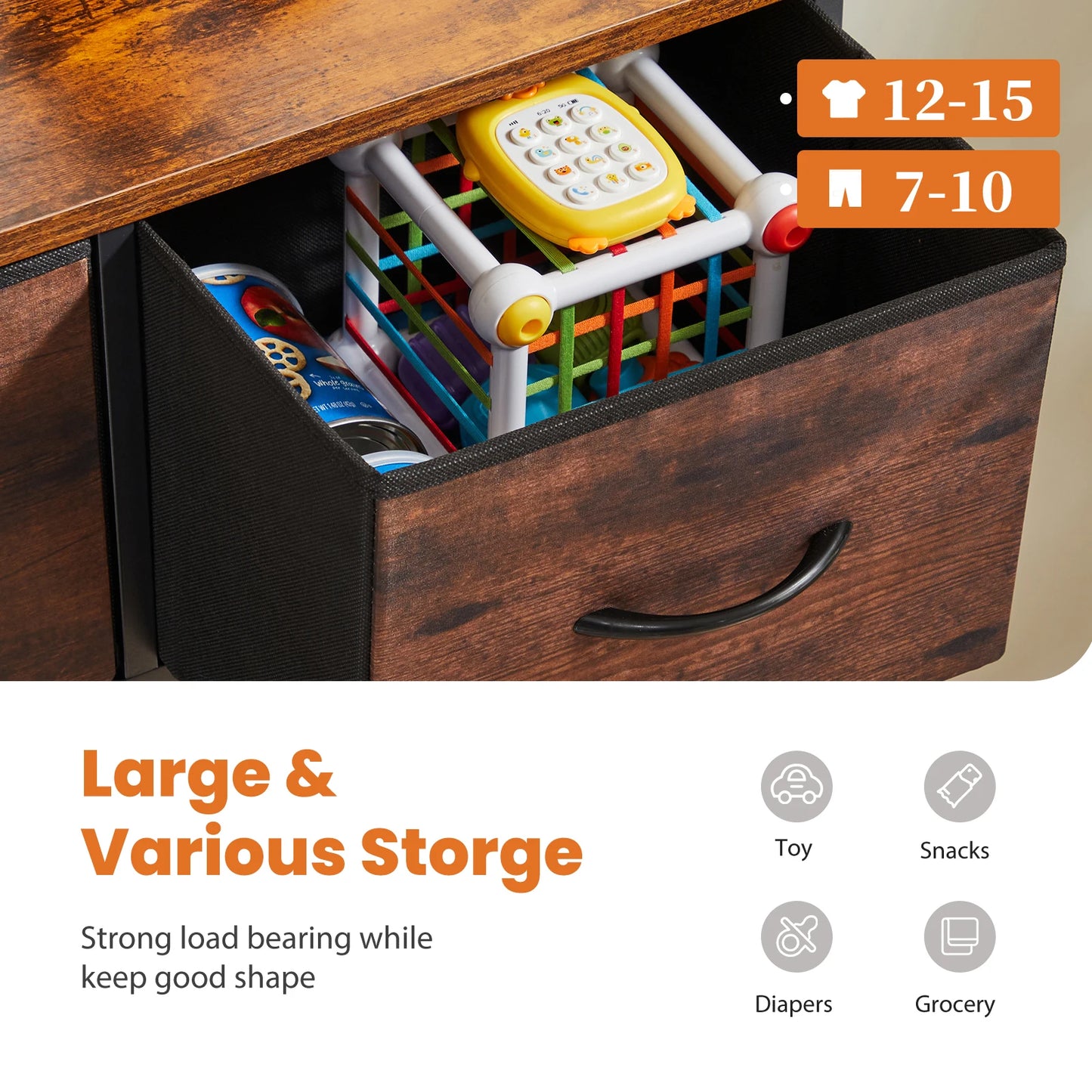 JHK Nine Fabric Bedroom Dresser Metal Frame Clothes Organizer Cabinet