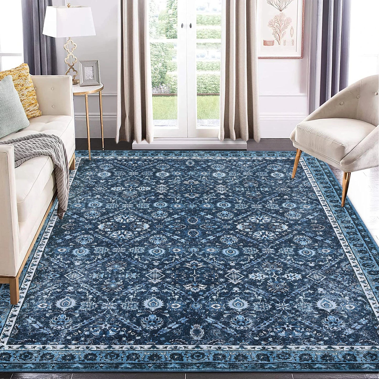 Machine Washable Non Slip Moroccan Trellis Low Pile Rug