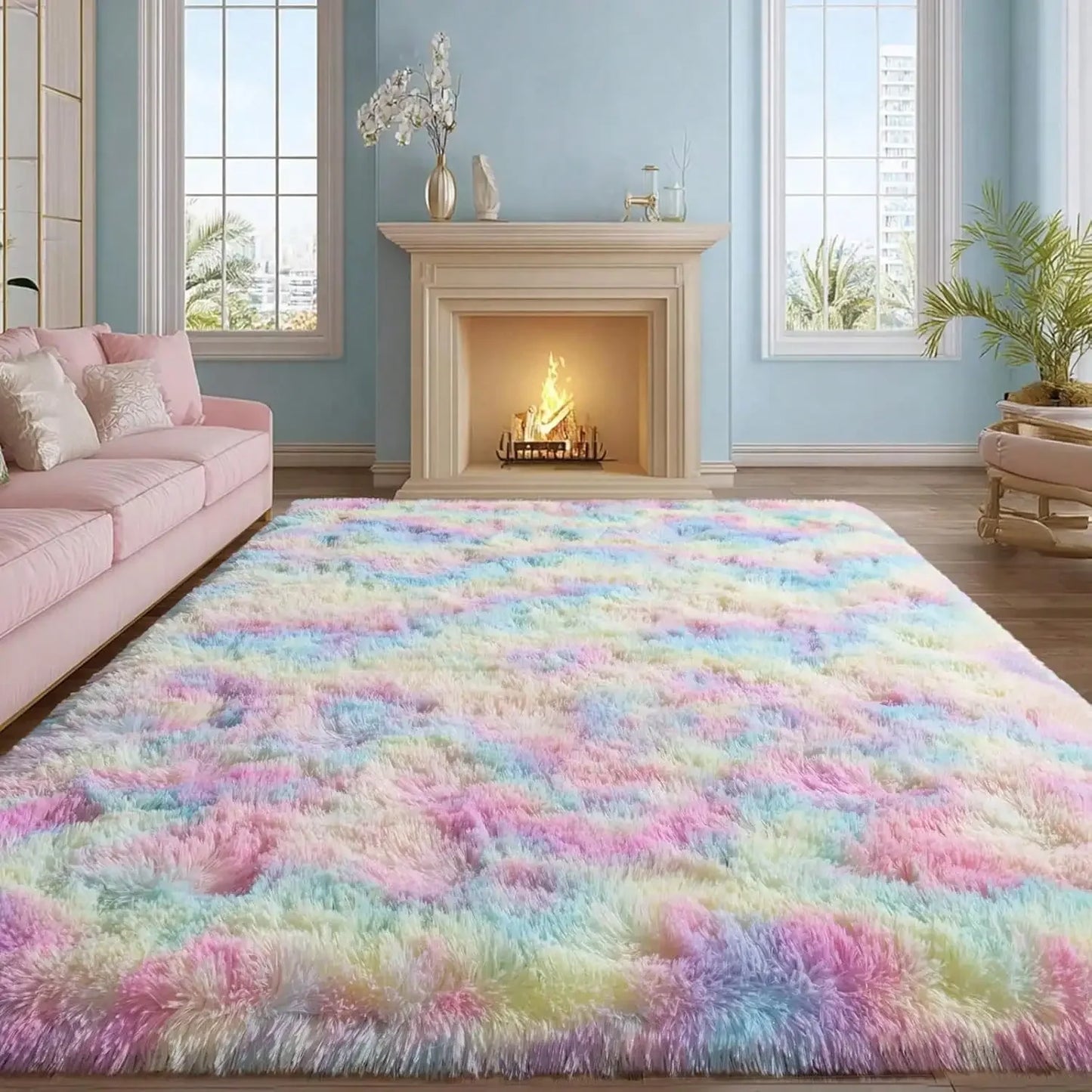 Soft Thick Non Slip Polyester Plush Long Pile Carpet