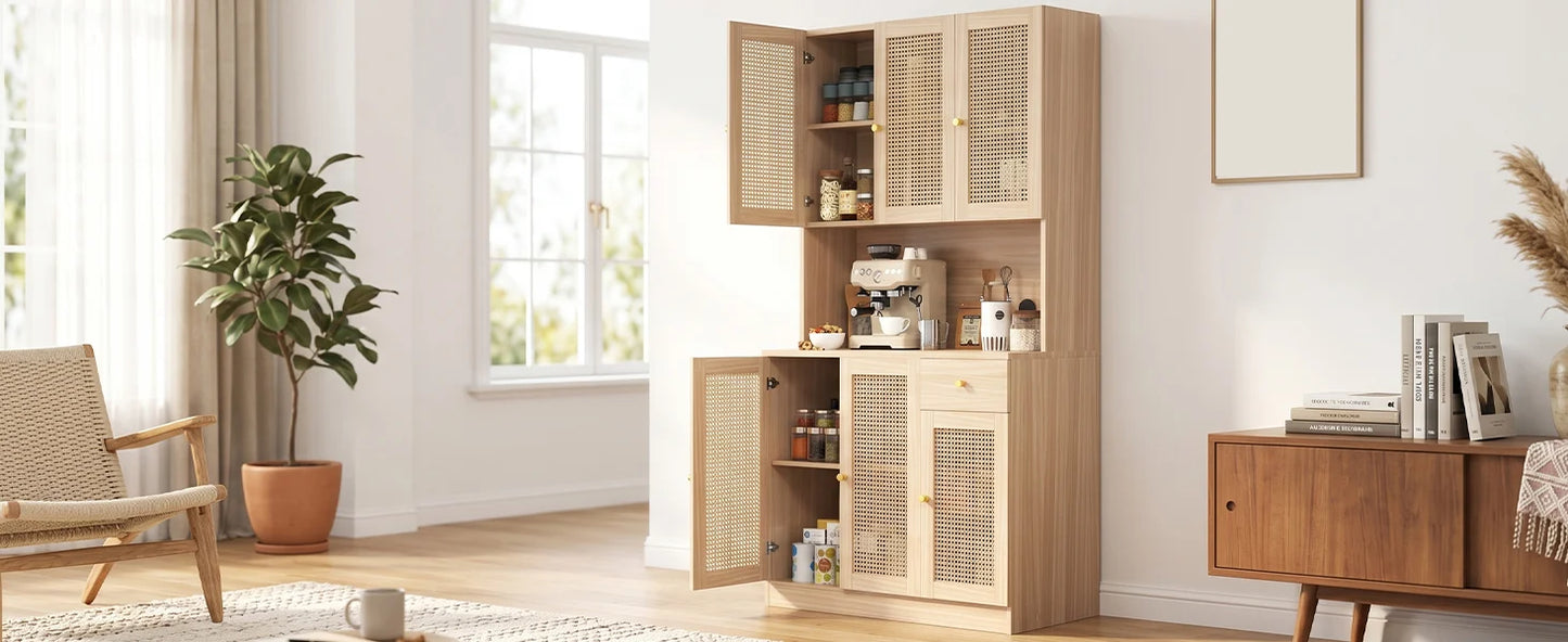 Modern Wooden Tall Storage Cabinet With Countertop