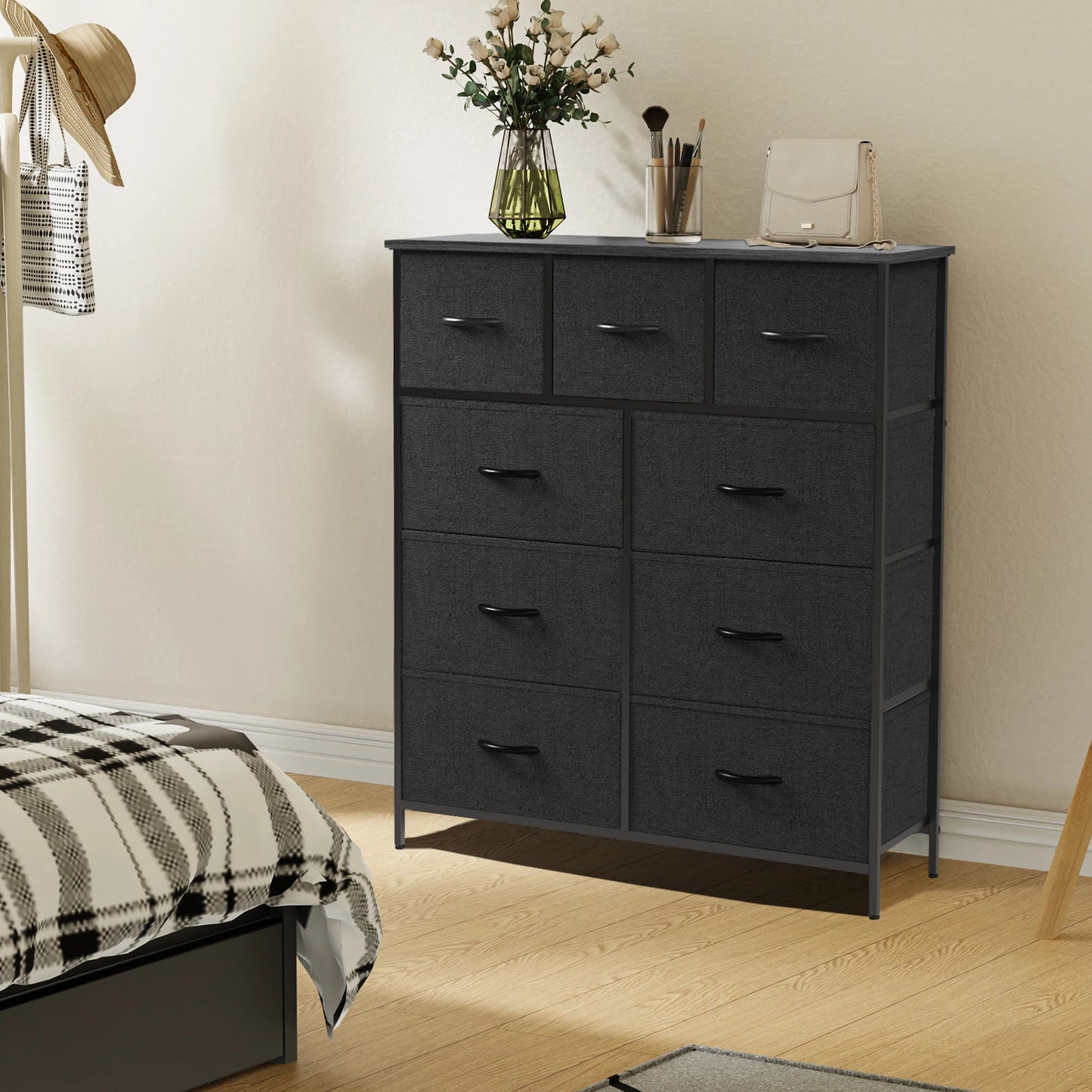 JHK Nine Fabric Bedroom Dresser Metal Frame Clothes Organizer Cabinet