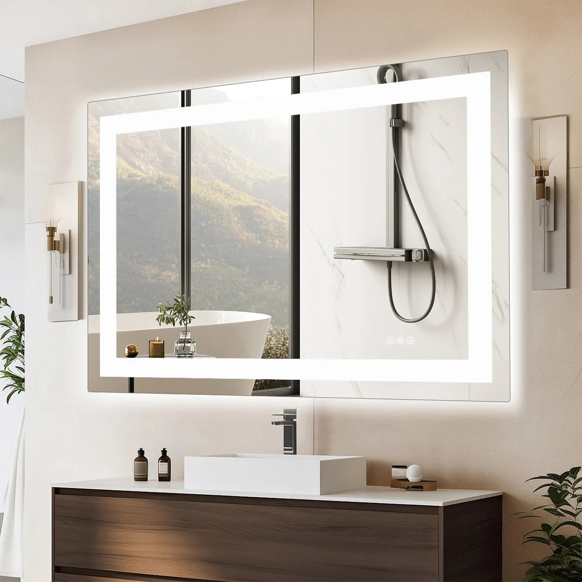 JHK Modern LED Backlit Tempered Glass Bathroom Vanity Mirror