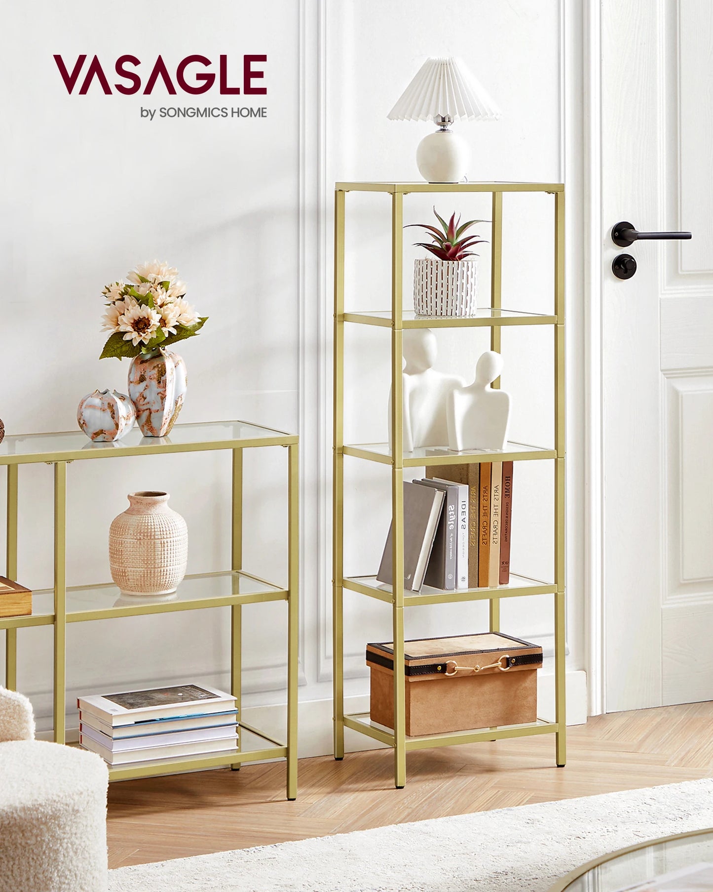VASAGLE 5-Tier Bookshelf With Tempered Glass And Steel Frame