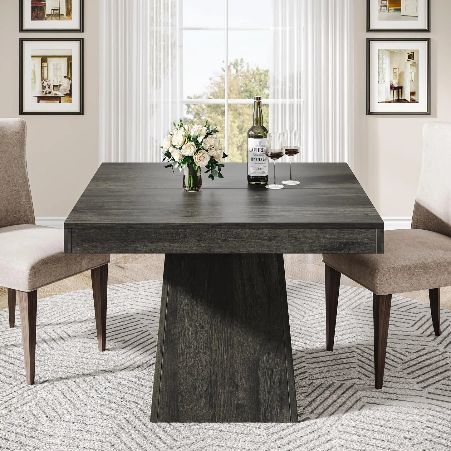 Tribesigns Square Dining Table For Four With Farmhouse Pedestal Base