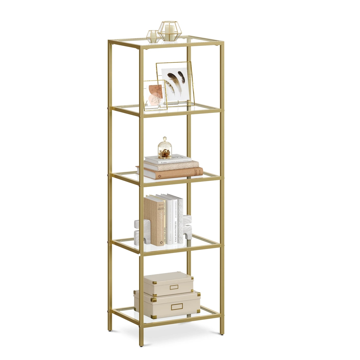 VASAGLE 5-Tier Bookshelf With Tempered Glass And Steel Frame