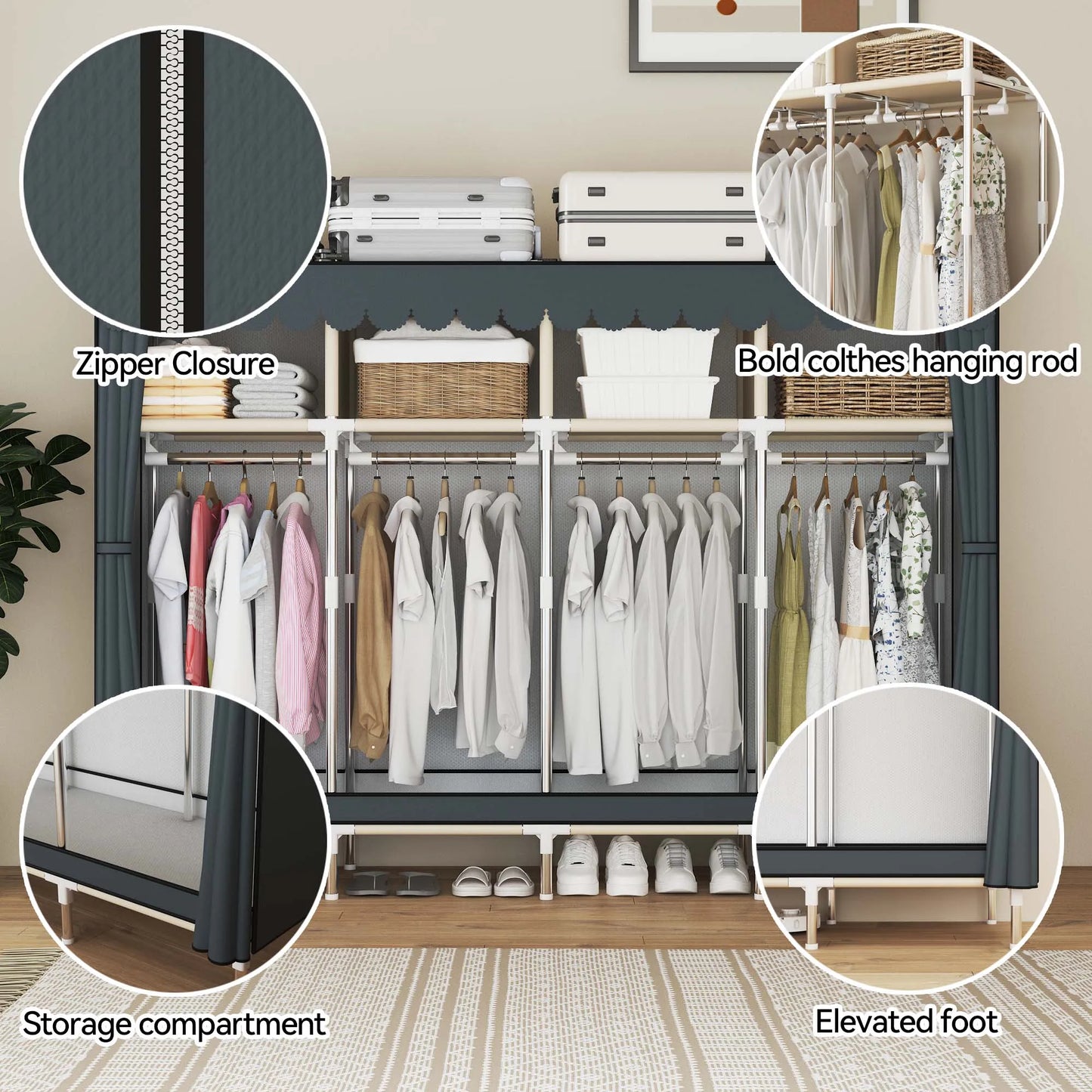 Arlukin Heavy Duty Fabric Wardrobe With 4 Hanging Rod
