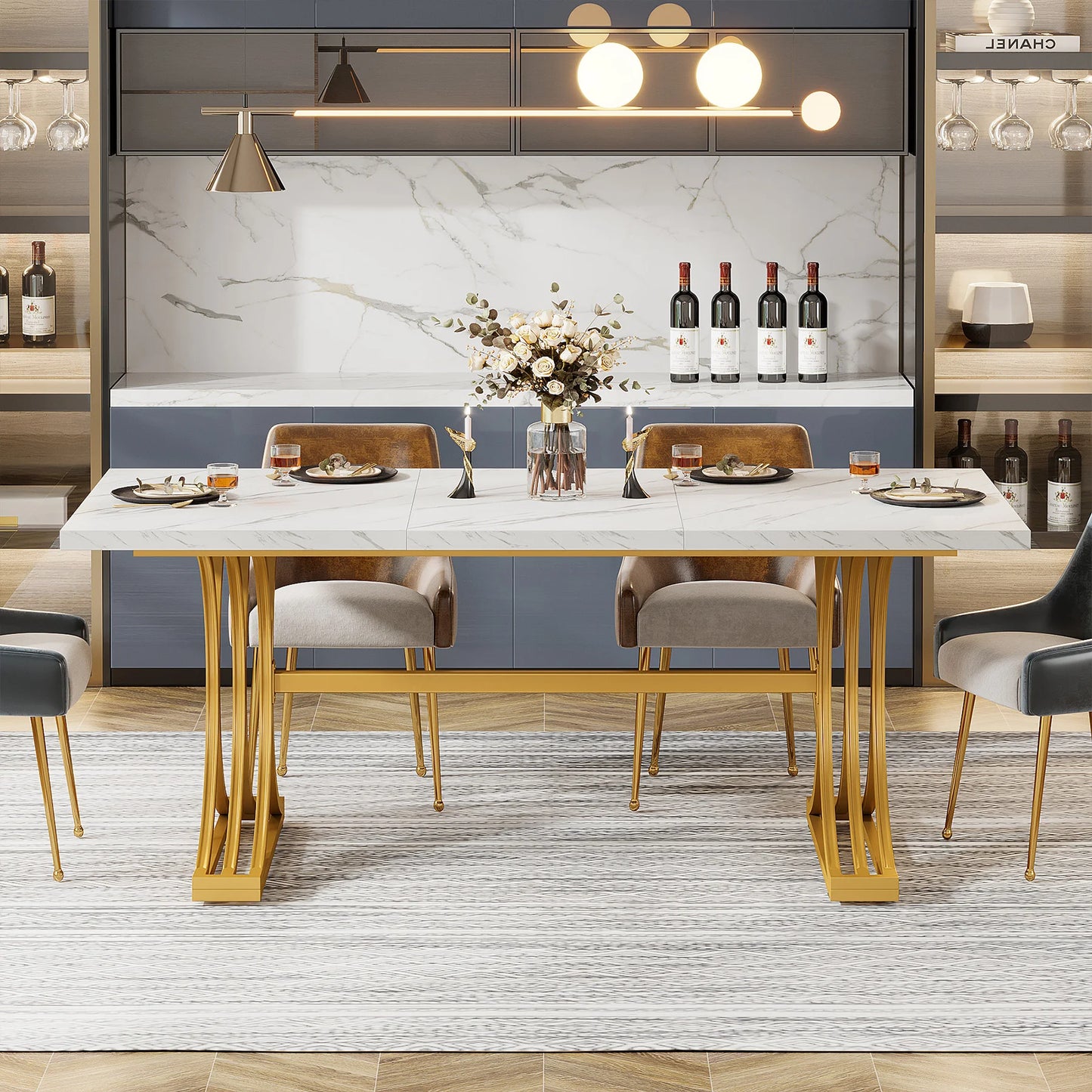 Tribesigns Modern Rectangular Kitchen Dining Table With Faux Marble Top