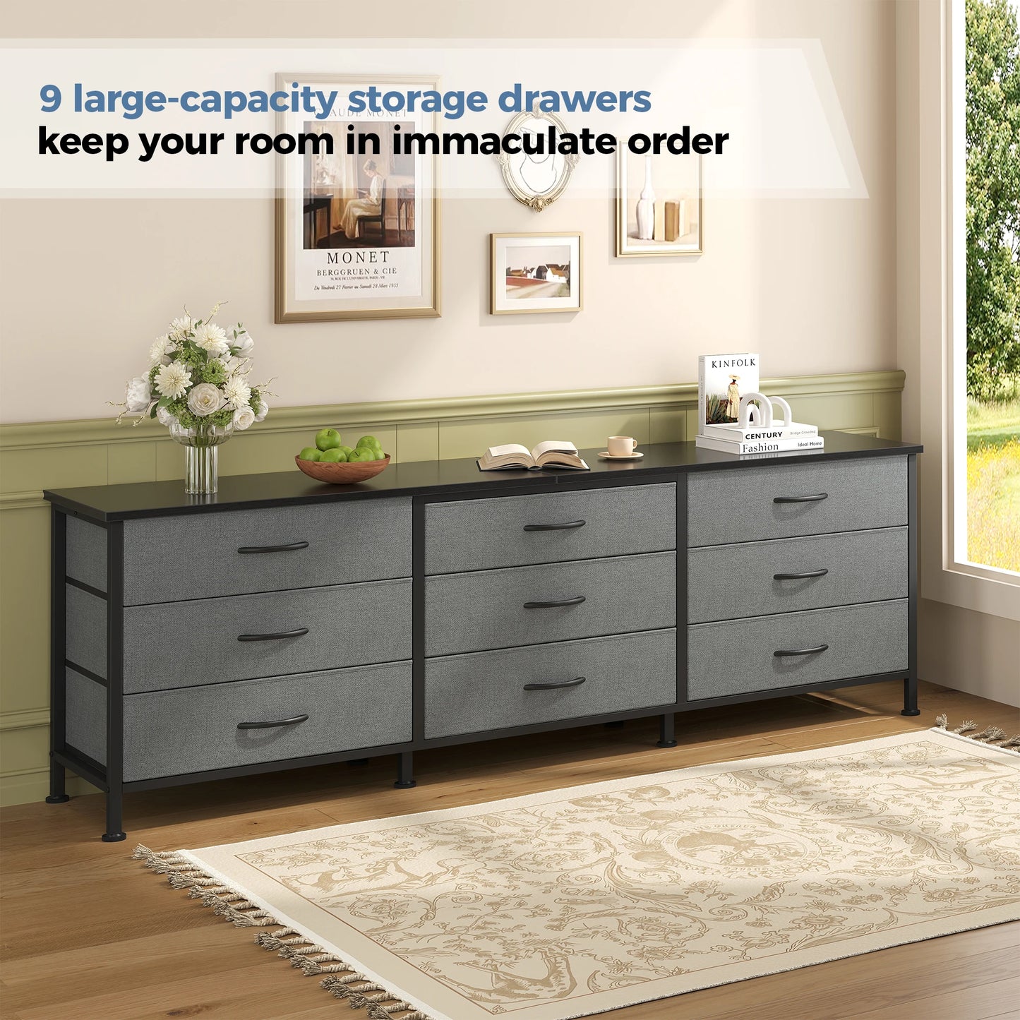 MCQ Large Capacity 9 Drawer Fabric Cabinet Entertainment Center TV Stand