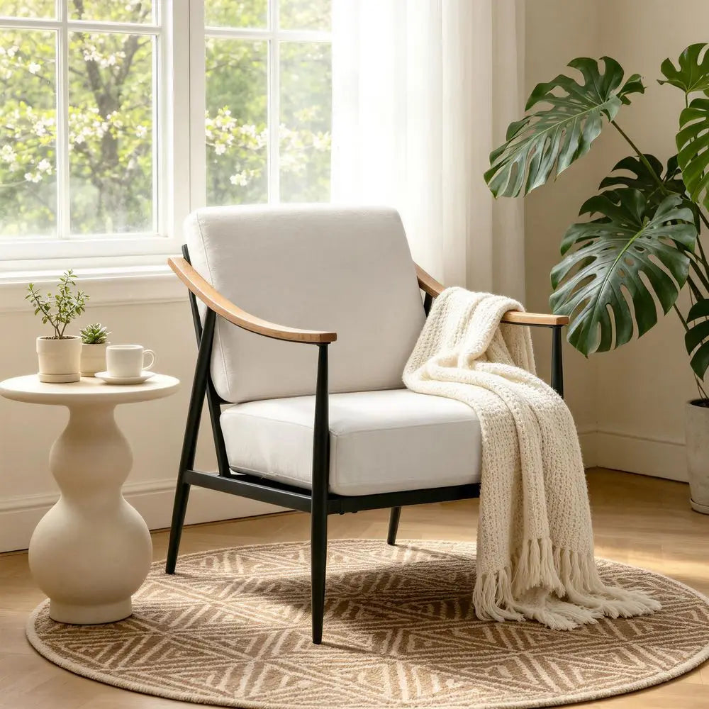 Modern Mid Century Accent Chair with Upholstered Seat For Living Room