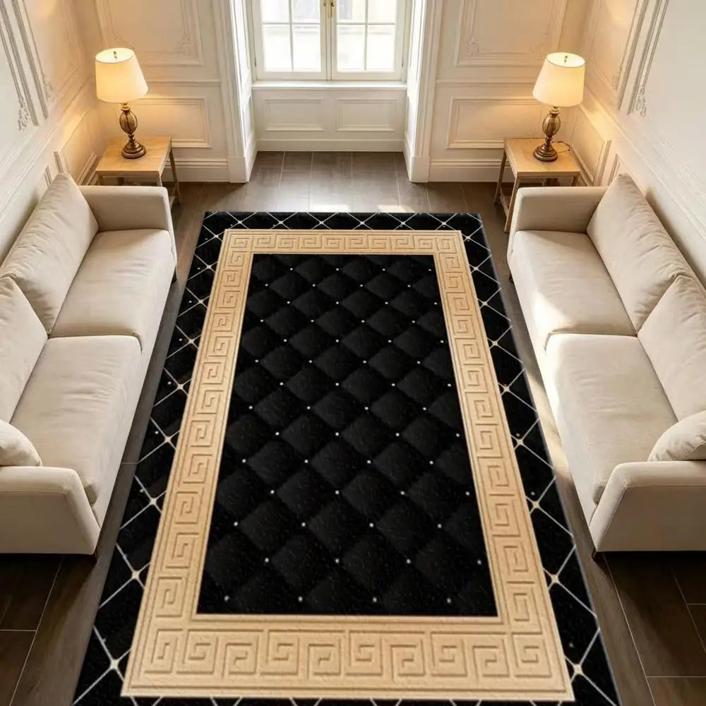 Soft Geometric Area Rug With Rubber Backing For Living Room