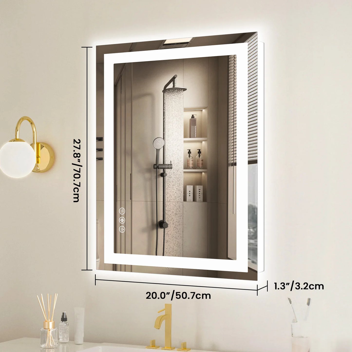 JHK Modern LED Backlit Tempered Glass Bathroom Vanity Mirror