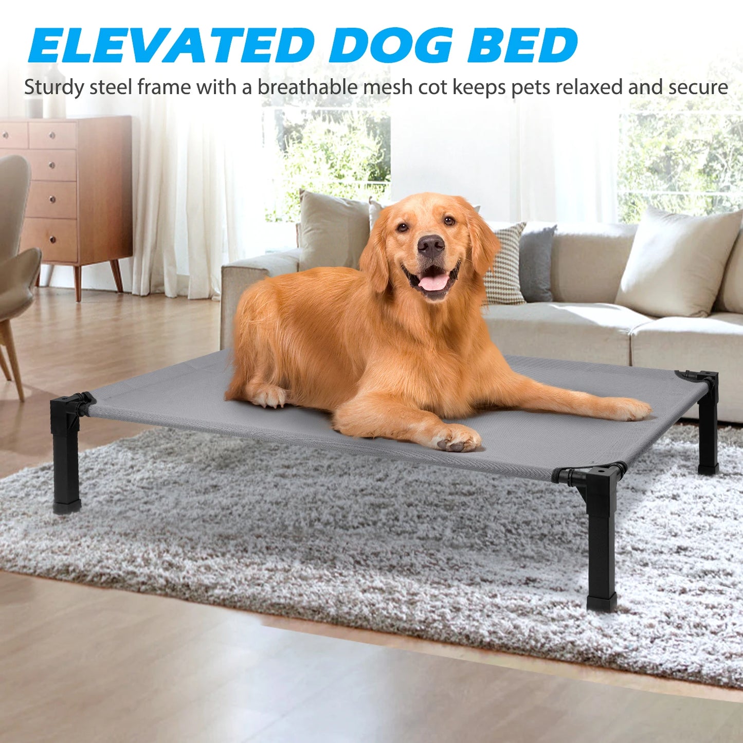 Elevated Dog Bed Cooling Raised Pet Cot Breathable Mesh Frame
