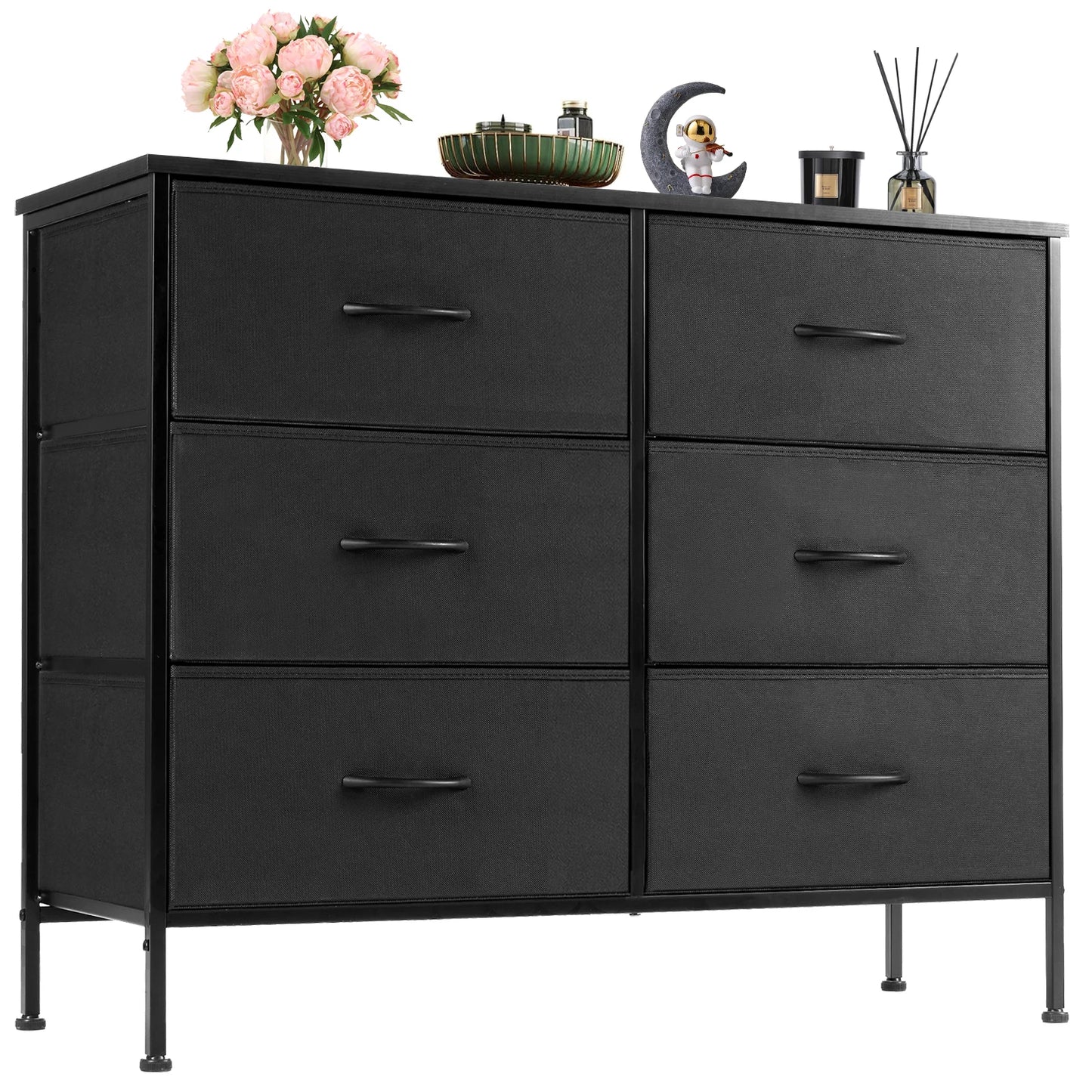 JHK 6 Fabric Drawers Nightstand Bedside Storage Table Bedroom Furniture