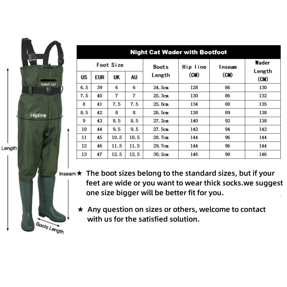 Night Cat Breathable Waterproof Chest Waders With Boots