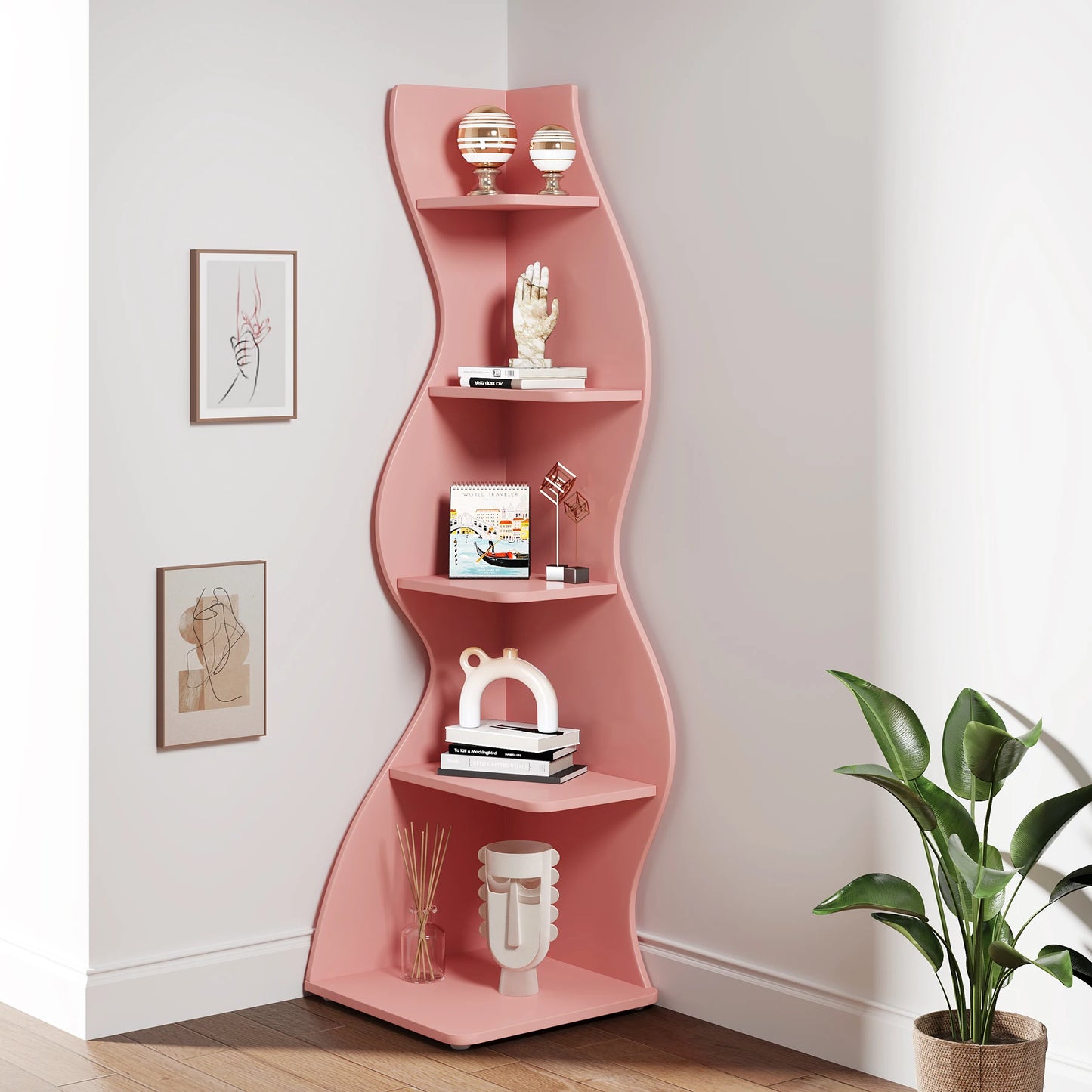 Tribesigns 5 Tier Corner Shelf Modern Wooden Bookcase Storage Rack