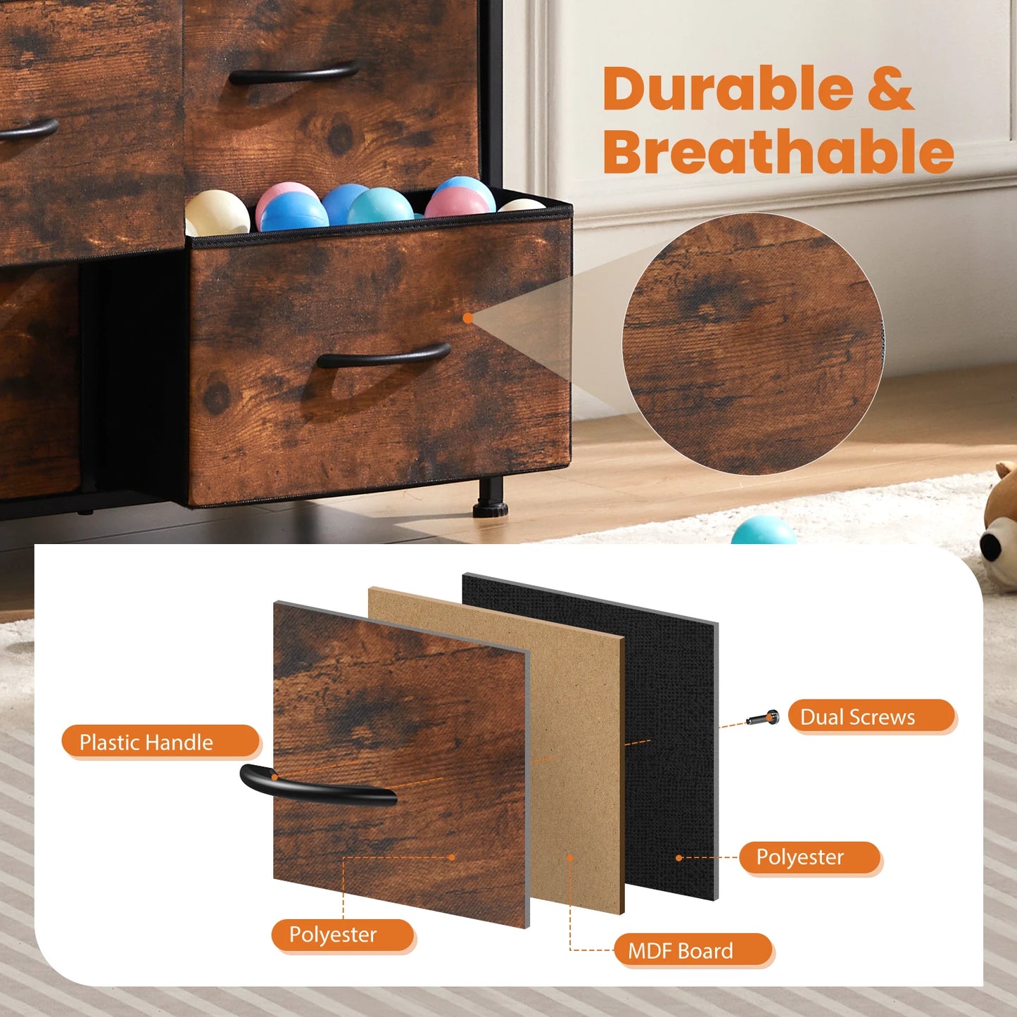 JHK Nine Fabric Bedroom Dresser Metal Frame Clothes Organizer Cabinet