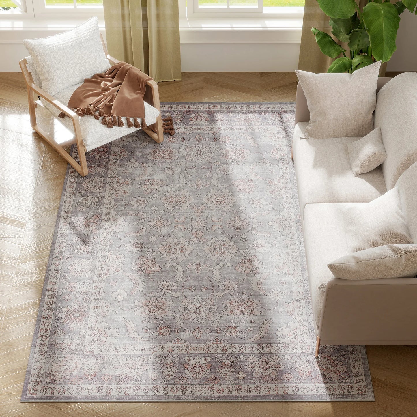 Modern Geometric Pattern Area Rug Machine Washable Non Slip Polyester