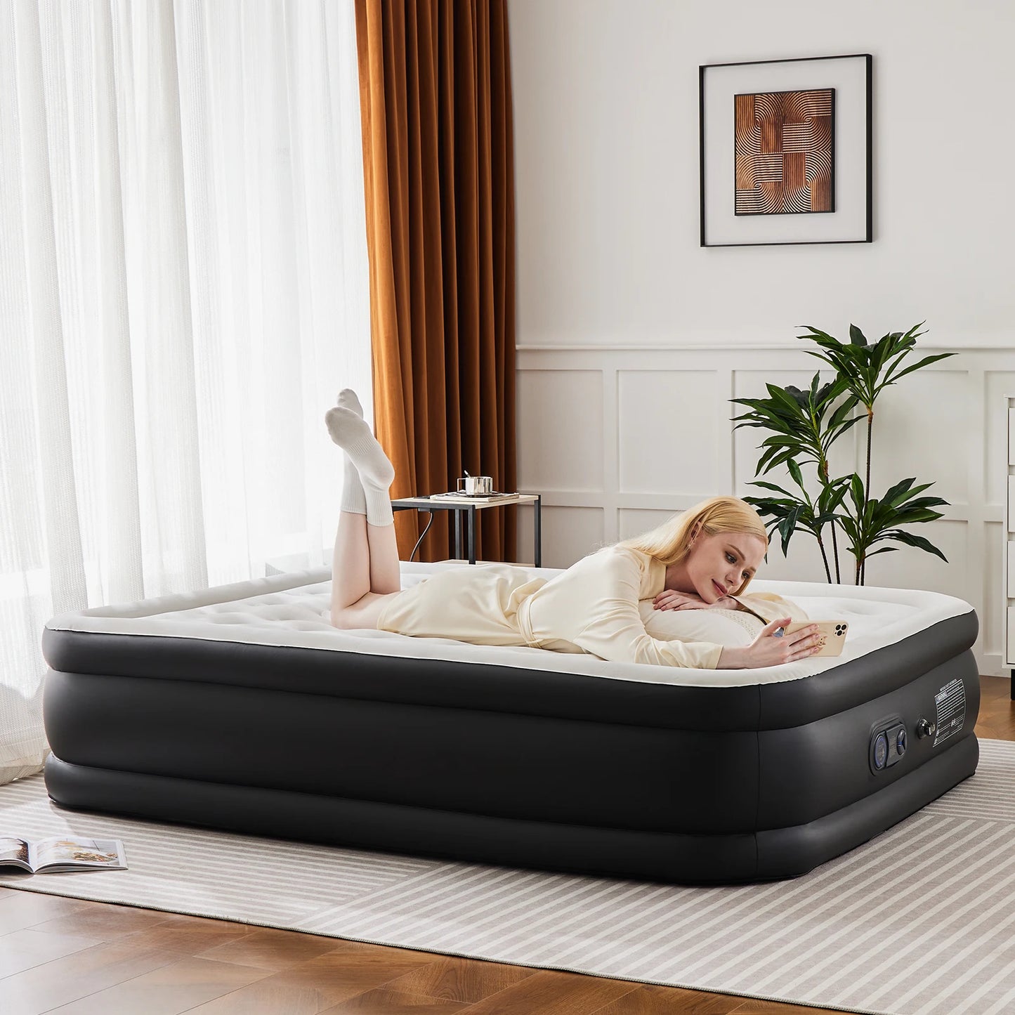 JHK Queen Twin Air Mattress Double Height With Non Slip Base
