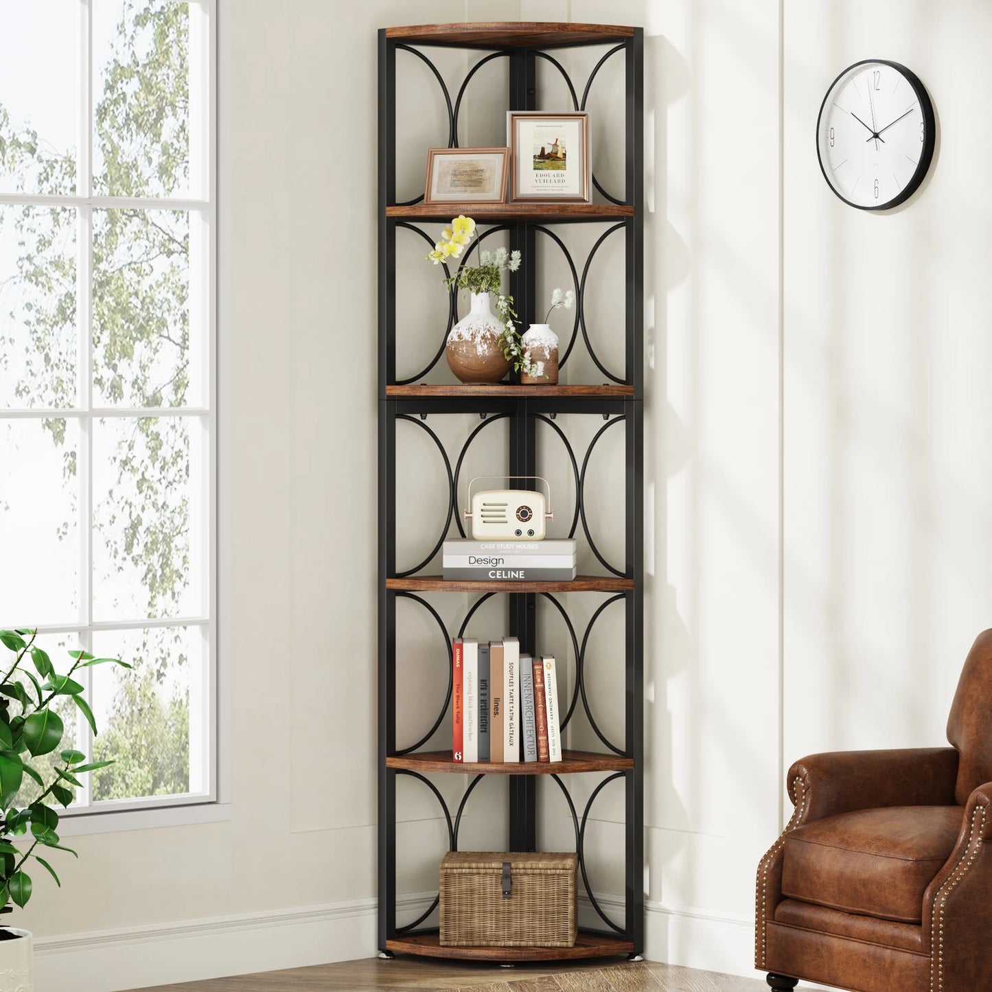 Tribesigns 6 Tier Tall Corner Shelf Bookshelf Storage Rack Furniture
