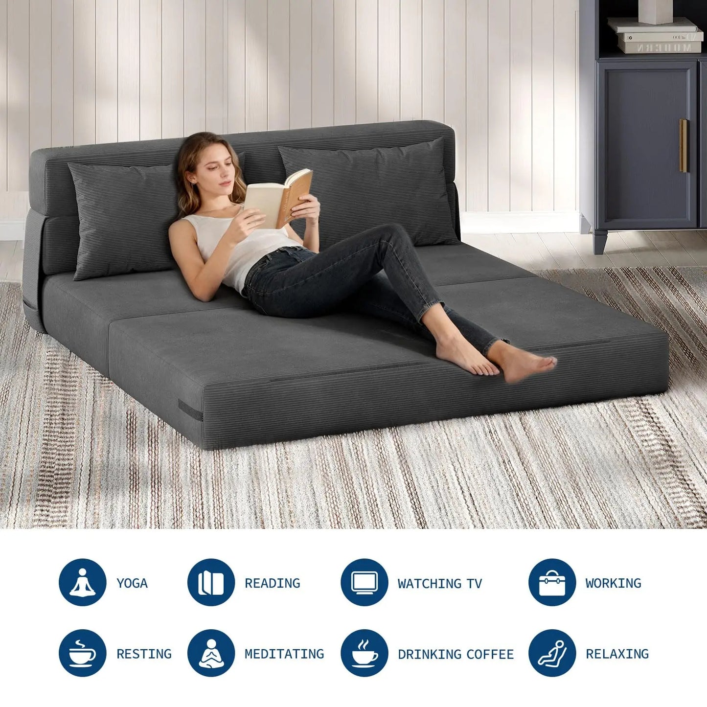 HobbyLane 4in1 Folding Sofa Bed Convertible Soft Corduroy Sleeper Loveseat