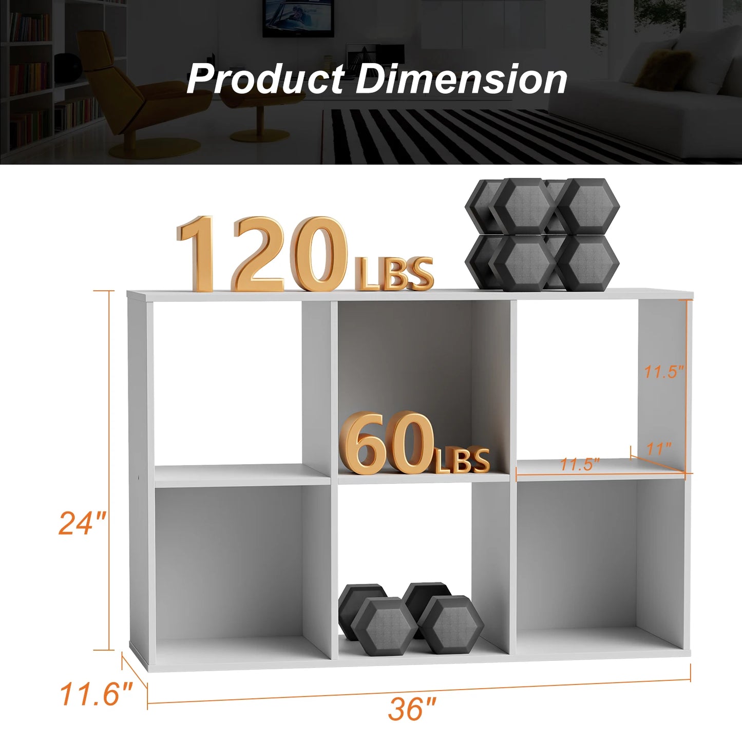MCQ 6 Tier Wooden Bookcase Storage Organizer With Back Panels