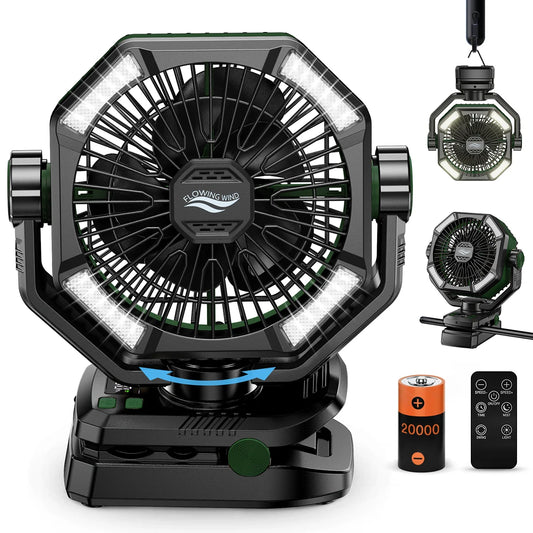 Skytoo Camping Fan With Dual Motor And LED Lantern