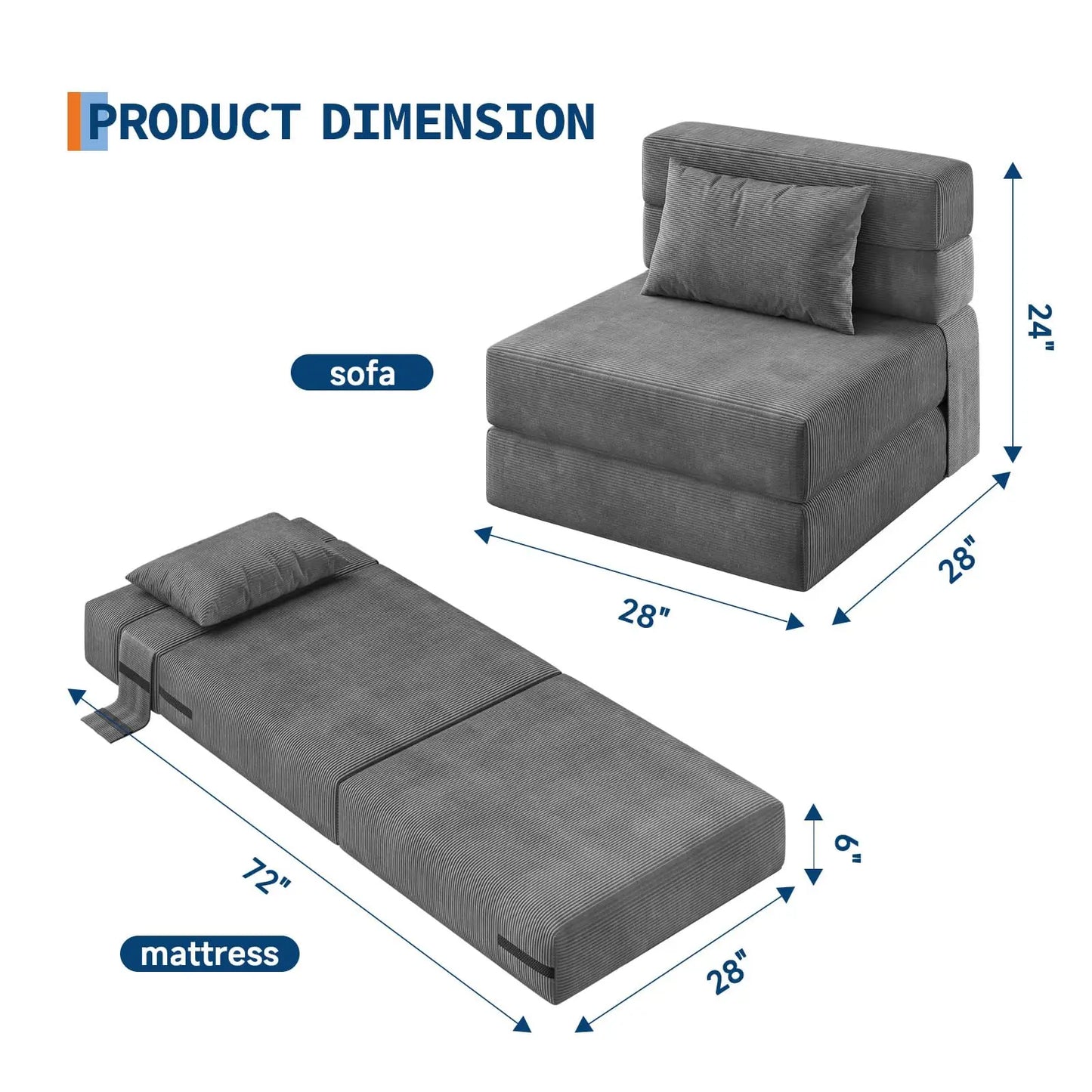 HobbyLane 4in1 Folding Sofa Bed Convertible Soft Corduroy Sleeper Loveseat