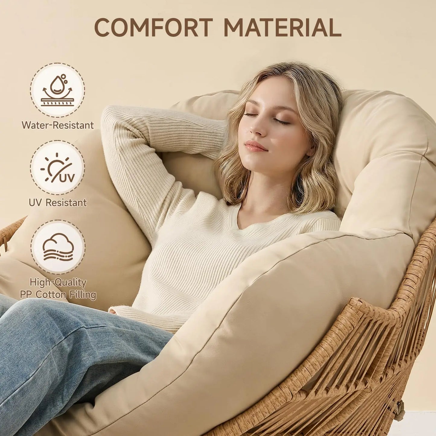 Onbrill Oversized Wicker Rattan Papasan Rocking Chair